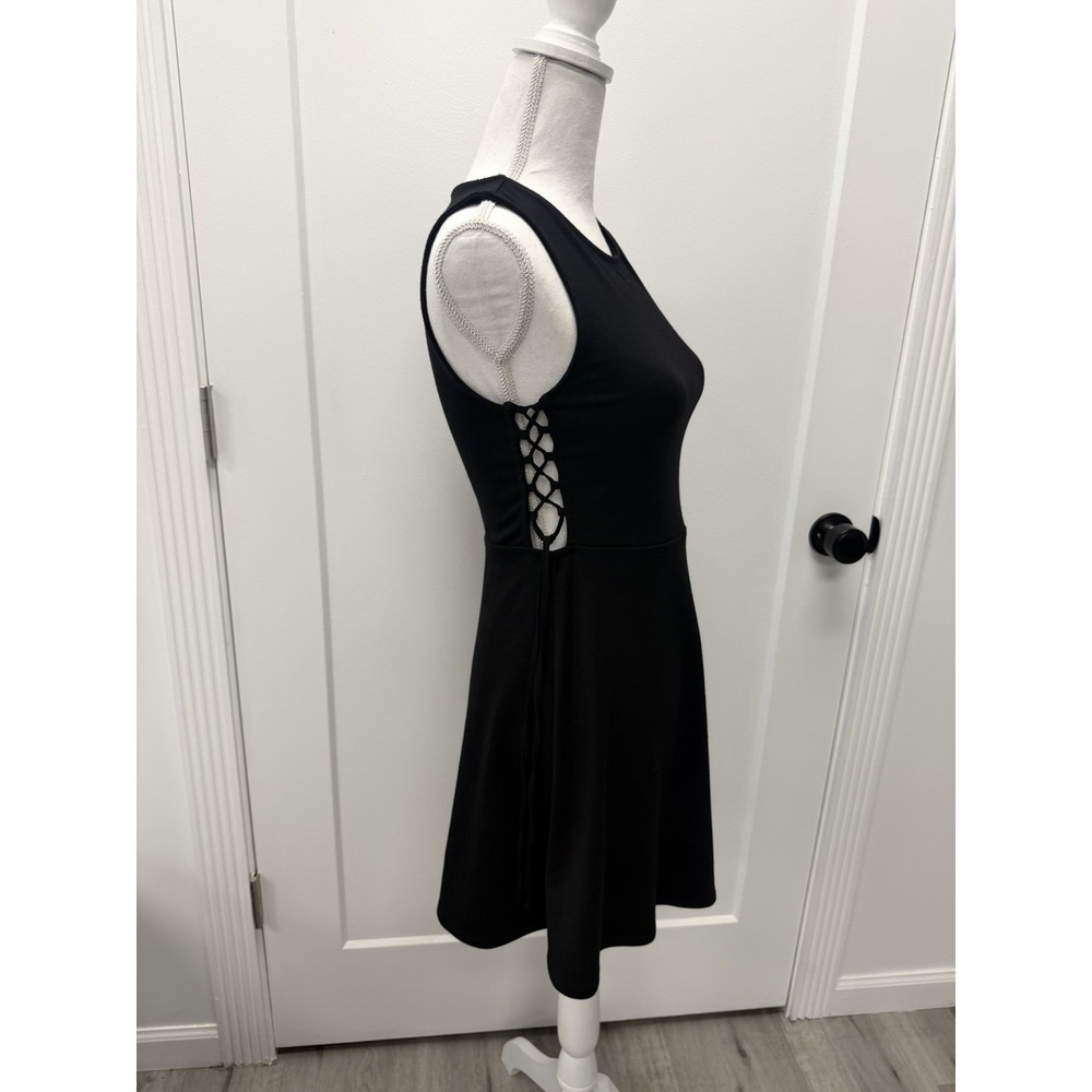 Black Fit & Flare Dress with Side Corset Lacing Medium Edgy Statement Mini